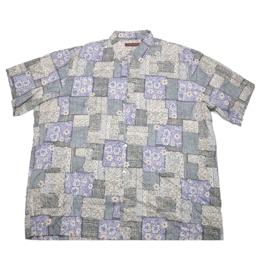 Tori Richard Purple Abstract Patchwork Tile Cotton Lawn Shirt Mens Size 3XT